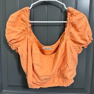 Abercrombie & Fitch Women's Orange Puff Sleeve Crop Top